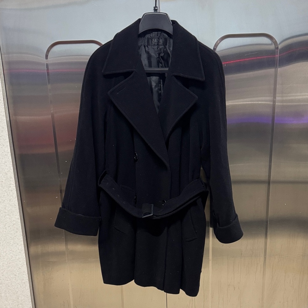 Azazie Classic Black Double-Breasted Pea Coat